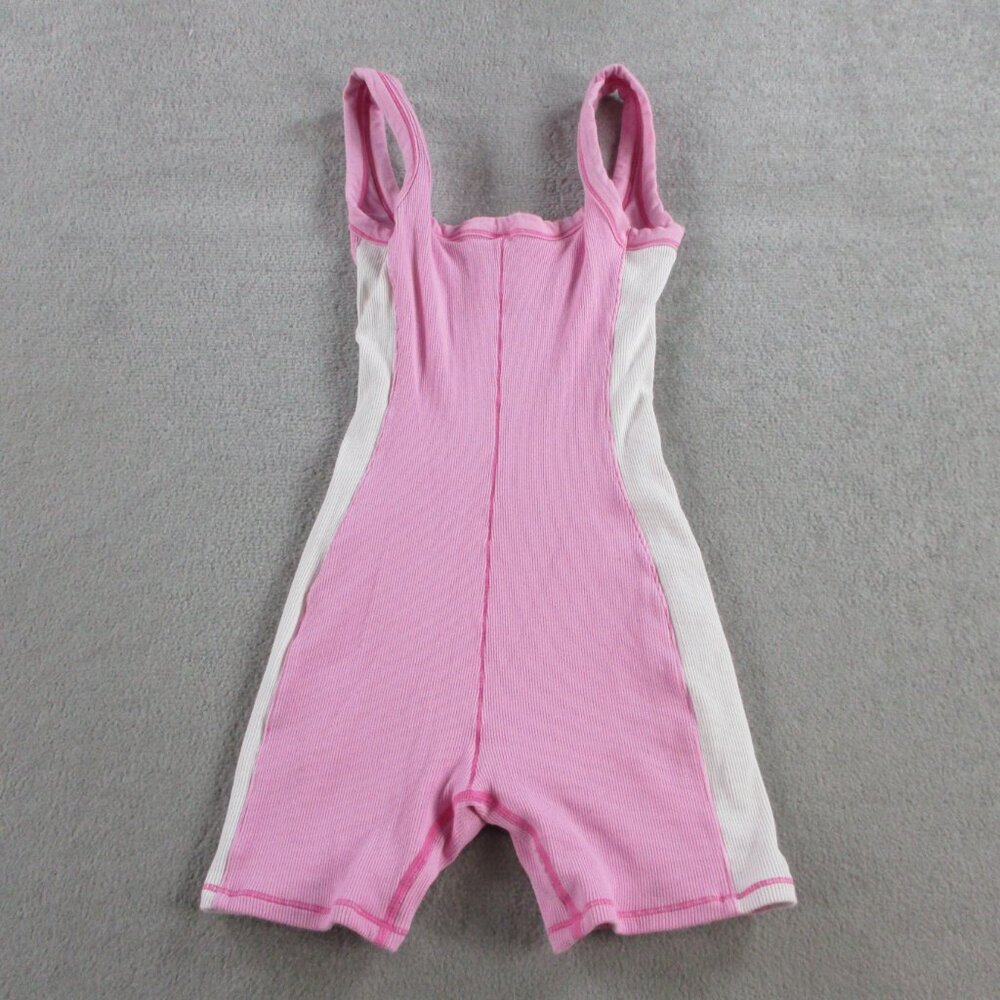 SKIMS Cotton Rib Onesie Womens XS Bubblegum Pink White Romper Bodysuit Ribbed - Picture 2 of 7